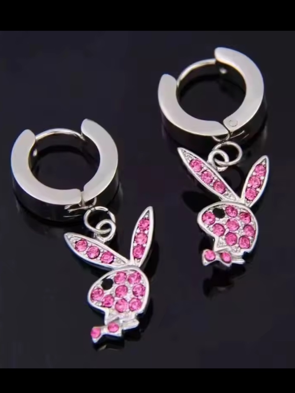 PLAYBOY Pink Crystal Bunny Hoop Earrings